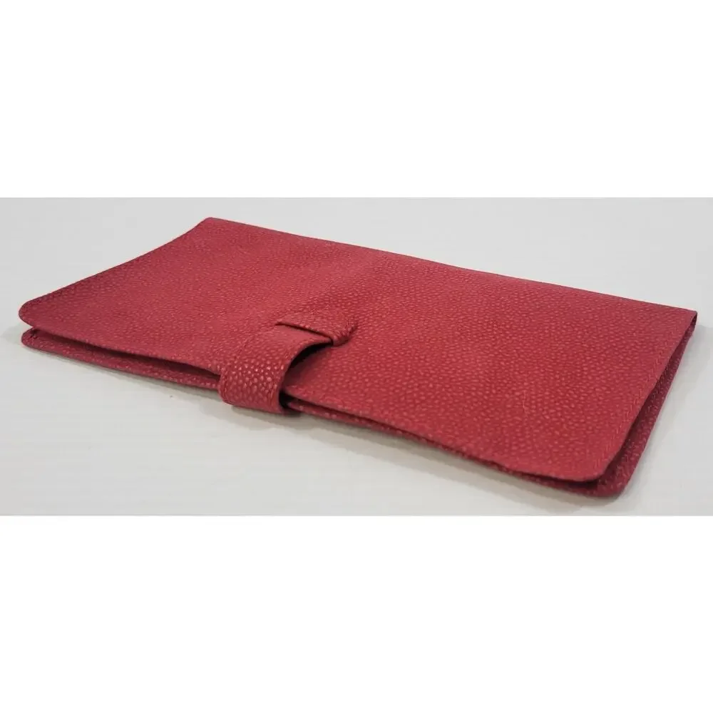 d5) Vintage Red Pebbled PVC Bi-Fold Travel ID Money Card Wallet
